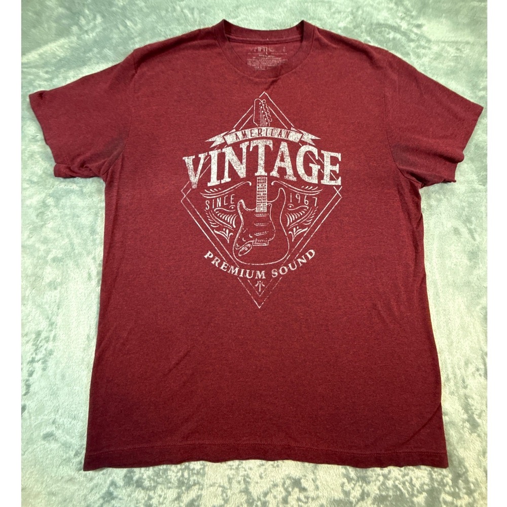 Fifth Sun Mens American Vintage 1967 Guitar Graphic T-Shirt Burgundy Rock Large